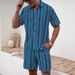 Men's Clothing Striped Short Sleeved Shirt Summer Men's Casual New Shorts Suit_viptrois.com