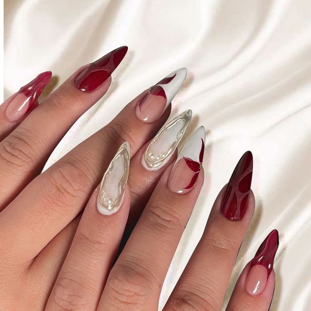 European And American Hot Selling Flashing Diamond Leopard Print Flower Water Drop Nail Art Pure Handmade Almond Shaped Short Nail Tips_viptrois.com