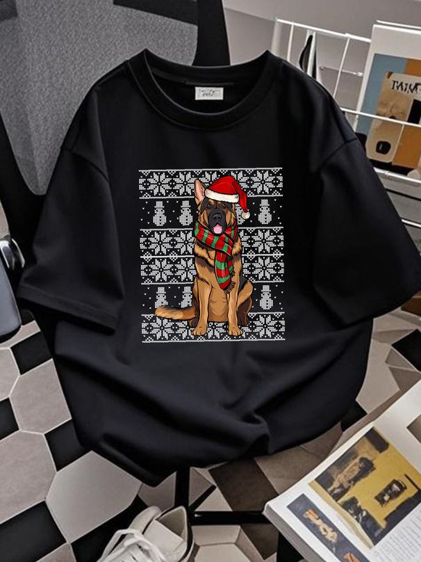 NEW LIMITED Santa Hat Xmas Ger Shepherd Ugly Christmas T-Shirt Size S-5XL Homme Stretched Unisex Breathable Summer Designer Clothes_viptrois.com