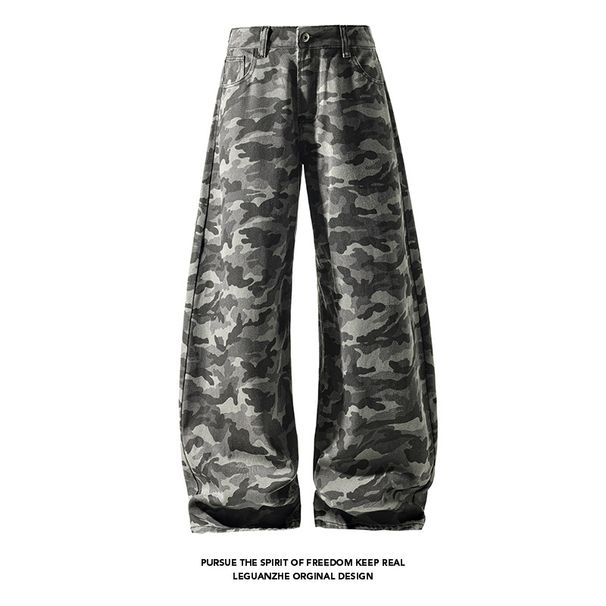 American-style Camouflage Jeans For Men, Autumn High Street Fashion Brand, Large Size, Loose Wide-leg Floor-length_viptrois.com