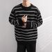 Striped Sweater Men's Autumn And Winter Loose Pullover Sweater Versatile, Thick Base Knit Sweater_viptrois.com