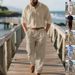 Men's Linen Casual Suit Set - Relaxed Fit Long Sleeve Polo & Trousers For Autumn (Light Blue, Black, White, Gray, Beige) - S-XXXL_viptrois.com