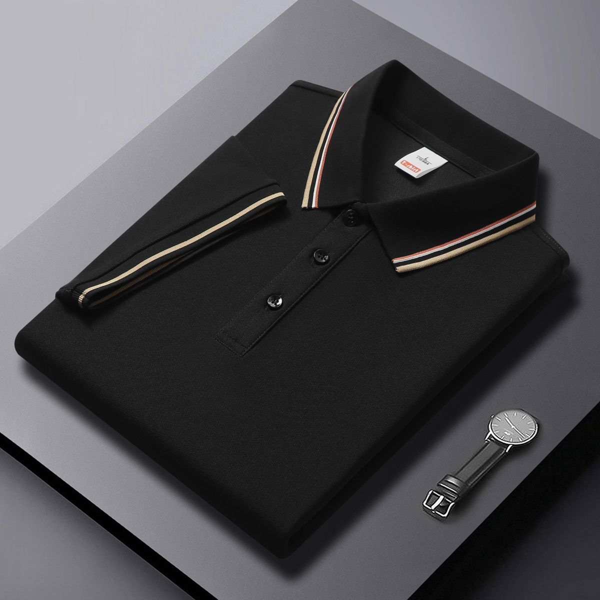 Men's Slim-Fit Polo Shirt With Contrast Stripes - Lightweight Short Sleeve Casual Top With Collar & Fashionable Patchwork Design_viptrois.com