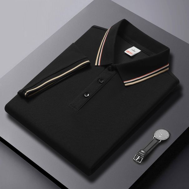 Men's Slim-Fit Polo Shirt With Contrast Stripes - Lightweight Short Sleeve Casual Top With Collar & Fashionable Patchwork Design_viptrois.com