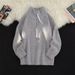 Autumn And Winter High Collar Half Zipper Sweater, Casual Loose Knitted Sweater With Pullover And Outer Thread Tie_viptrois.com
