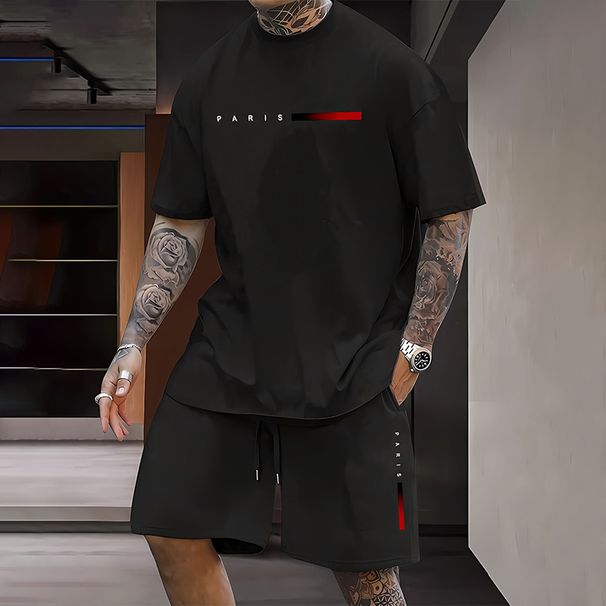 Men's Summer Suits New Style Positioning Printing Fashion Short Sleeved Shorts Two Piece Suits Leisure Sports_viptrois.com