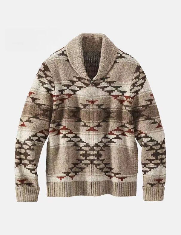 New Fashion European And American Retro Style Men's Turn-Down Collar Sweater Comfortable Color-Block Casual Cardigan_viptrois.com