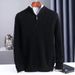 Pure Cross-Border Autumn Winter New Men's Thickened Cable Knit Sweater Zipper Half-Open High Collar Warm Knitted Base Shirt_viptrois.com