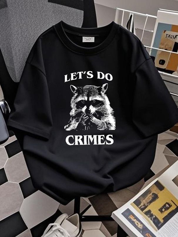 Raccoon Trash Funny Racoon Let's Do Crimes Cute Animals Men T Shirt Homme Fashion Summer Breathable Top For Everyday Wear Stylish Casual Versatile_viptrois.com