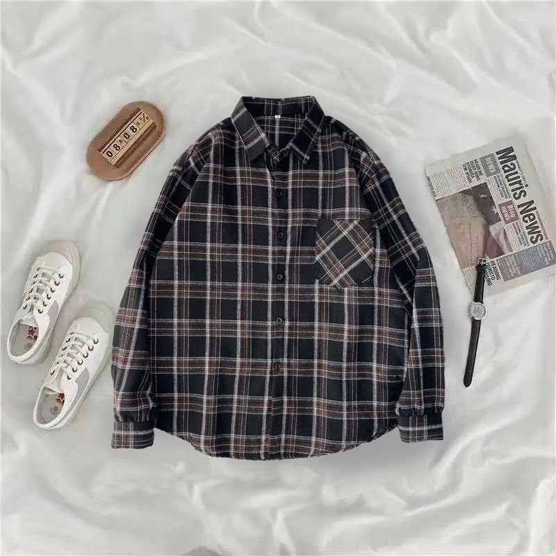 2025 Vintage Plaid Shirts Frauen Herbst Langarm Oversize Button Up Hemd Koreanische Mode Casual Herbst Outwear Tops Blusas Mujer_viptrois.com