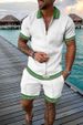 Men's Clothing 2024 New Wholesale Foreign Trade Men's Open Collar Zipper Shirt 3d Printed Men's Short-Sleeved Beach Pants Two-Piece Suit_viptrois.com