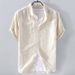 Men's Pure Linen Short Sleeve Shirt - Breathable & Lightweight Summer Casual Shirt, Relaxed Fit, Solid Color (White, Beige, Grey, Blue) - XXS To 5XL_viptrois.com