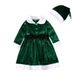 Christmas Children Spring and winter Christmas long-sleeved dress bow belt children's dress + hat children's clothing ins_viptrois.com