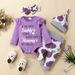 Babies' clothes spring and autumn baby girl four-piece set baby long-sleeved alphabet romper high waist flower trousers hat headband_viptrois.com
