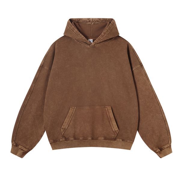 420GSM Loopwheel Cotton Hoodie – Vintage Washed Pullover With Wax-Dyed Texture (Retro Streetwear, Unisex Oversized Fit)_viptrois.com