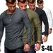 2025 Men's Casual Tops Summer Long Sleeve T-shirt Solid Color Fold Round Neck Clothes Men's T-shirt_viptrois.com