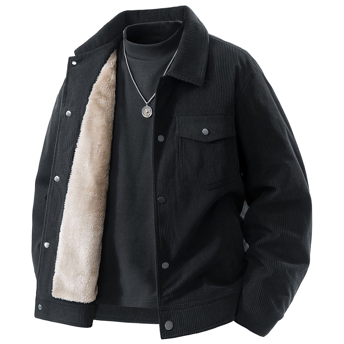 Fleece Thickened Jacket, Retro Trend Casual Versatile Lapel Simple Tooling Top_viptrois.com