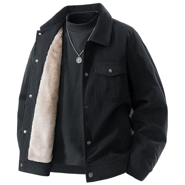Fleece Thickened Jacket, Retro Trend Casual Versatile Lapel Simple Tooling Top_viptrois.com