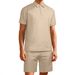 Men's Summer Waffle Knit Short Sleeve Button Down Shirt & Shorts Set - Breathable, Comfortable & Stylish Casual Outfit_viptrois.com