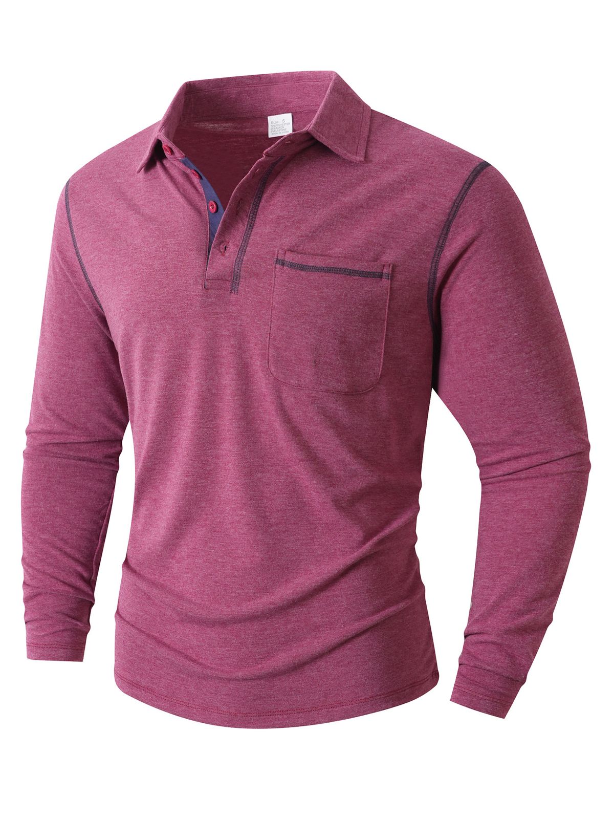 Men's Long Sleeve Polo Shirt – Sporty Contrast Collar Tee For Gym & Casual Wear (Multiple Colors)_viptrois.com