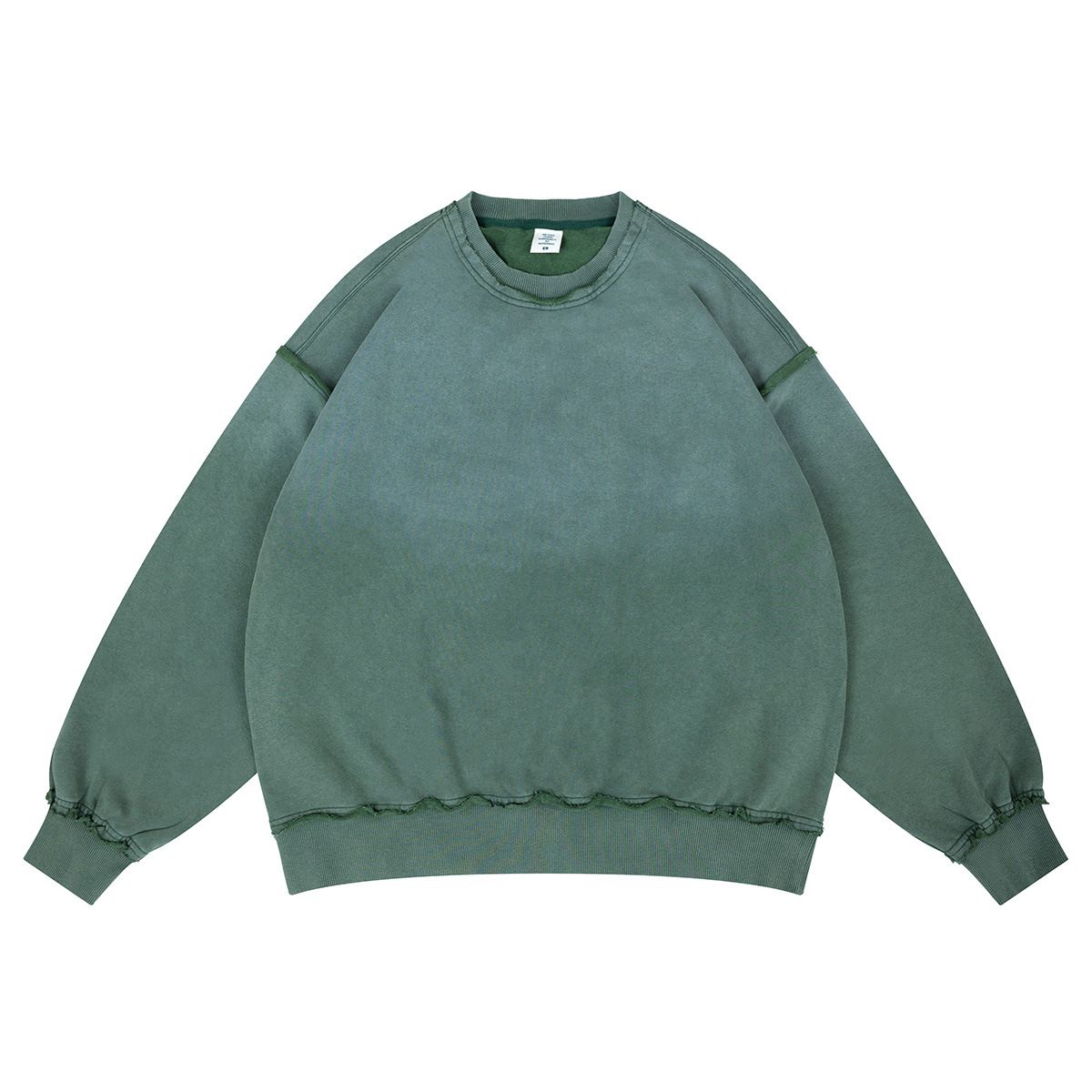 Autumn Winter New Trendy Brand Pure Cotton Gradient Vintage Terry Reverse Craft Crew Neck_viptrois.com