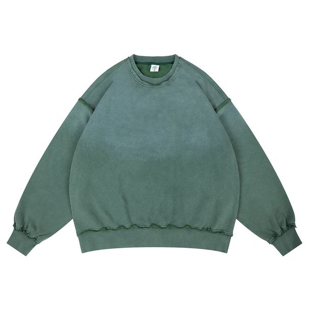Autumn Winter New Trendy Brand Pure Cotton Gradient Vintage Terry Reverse Craft Crew Neck_viptrois.com