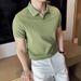 Summer Mercerized Pearl Cotton Lapel Collar Short-sleeved Polo Shirt Men's Business Light Luxury Solid Color Casual Top V-neck T-shirt Tide_viptrois.com