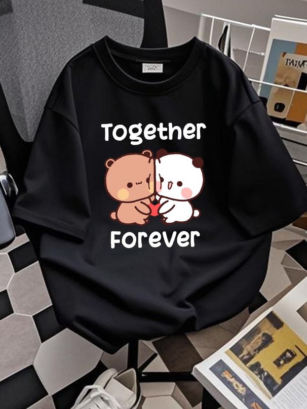 Bubu And Dudu Together Forever Lovers Black T-Shirt Versatile Designer Clothes Comfortable Stretched Fashion Casual Homme Slightly Soft_viptrois.com