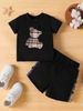 Cross Border INS Infant And Young Boy Summer Style Bear Print Short Sleeved Top Splicing Plaid Shorts Suit_viptrois.com