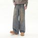 Men's Clothing Retro Dirty Wash Old Lazy Loose Jeans High Street Vibe Loose Wide Leg Pants Mopping Trousers_viptrois.com