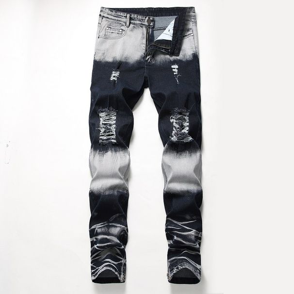 Men's Clothing Elastic Trousers Zipper Decoration Jeans Men's Ripped White Tide Pants Men's Clothing_viptrois.com