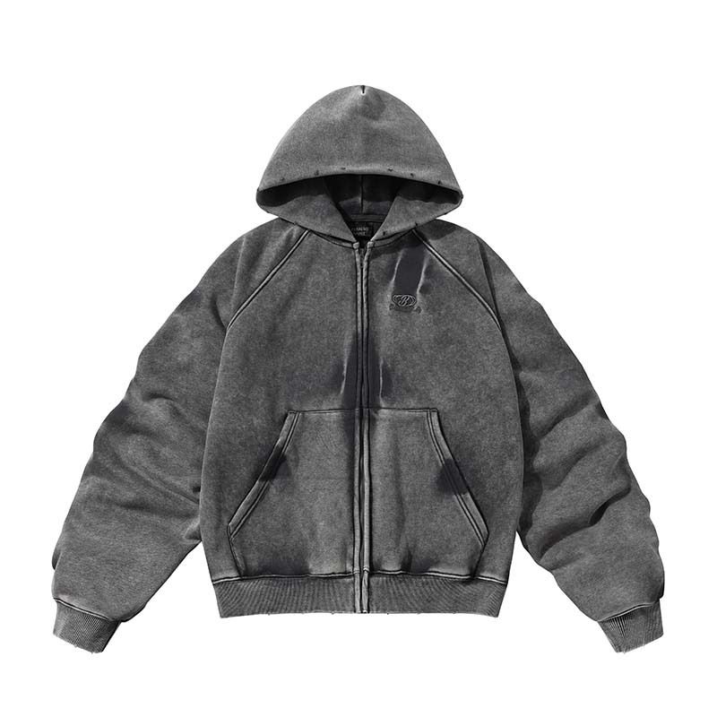 High Street Vintage Washed Fleece-Lined Hooded Jacket Men's Winter Thickened Cotton Coat Streetwear_viptrois.com