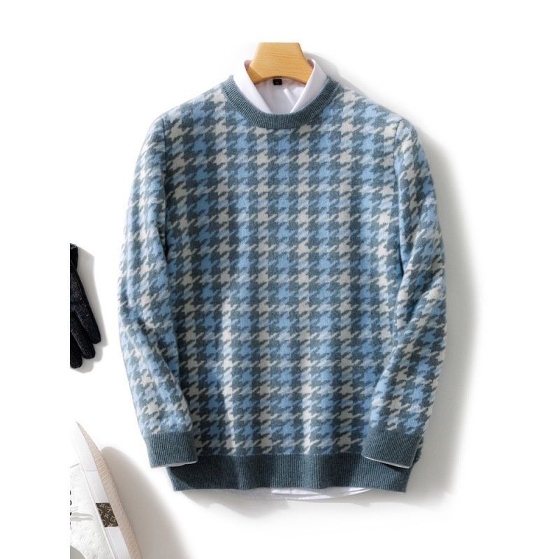 Loom 2024 Autumn Winter New Men's Clothing Houndstooth Knitted Casual Wool European American Plus Size Sweater_viptrois.com