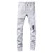 Men's White Distressed Denim Jeans With Splatter Paint & Patchwork - Stretch Straight Leg Trousers For Urban Street Style_viptrois.com