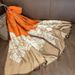 Temperament Color Matching Flower Long Orange Khaki Print Spring and Autumn Versatile Summer Sunscreen Simulated Silk_viptrois.com