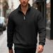 Men's Casual Half-Zip Pullover Sweatshirt With Jacquard Patchwork Design, Loose Fit Knit Top For Autumn & Winter (White, Grey, Black, Khaki, Navy)_viptrois.com