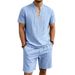 Men's Linen-Blend Short Sleeve Polo Shirt And Shorts Set Relaxed Fit Vacation Outfit Premium Fabric_viptrois.com