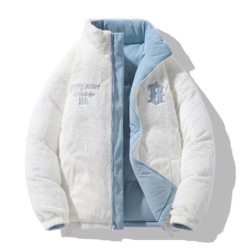 New Winter Imitation Lamb Wool Jacket With Double-sided Stand Up Collar, Trendy Men's Fashion Cotton Jacket, Warm And Thick Cotton Jacket_viptrois.com