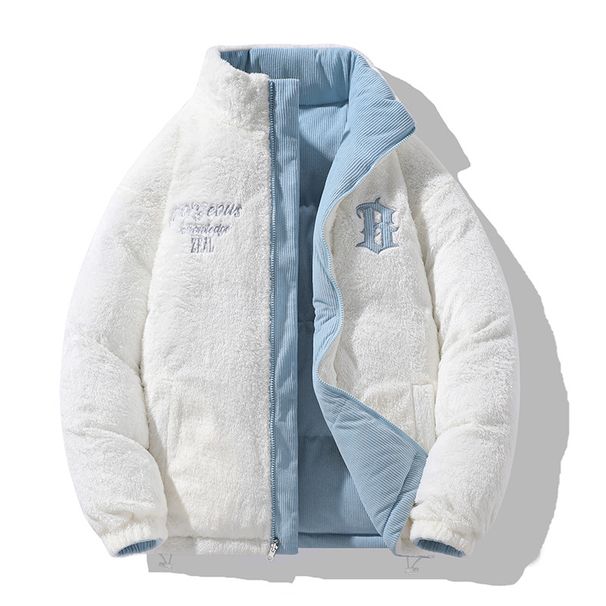 New Winter Imitation Lamb Wool Jacket With Double-sided Stand Up Collar, Trendy Men's Fashion Cotton Jacket, Warm And Thick Cotton Jacket_viptrois.com