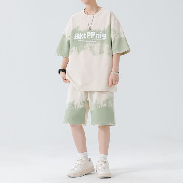 2025 Summer New Casual Sports Round Neck Thin Short Sleeve T-Shirt Men's Shorts Youth Two Piece Set_viptrois.com