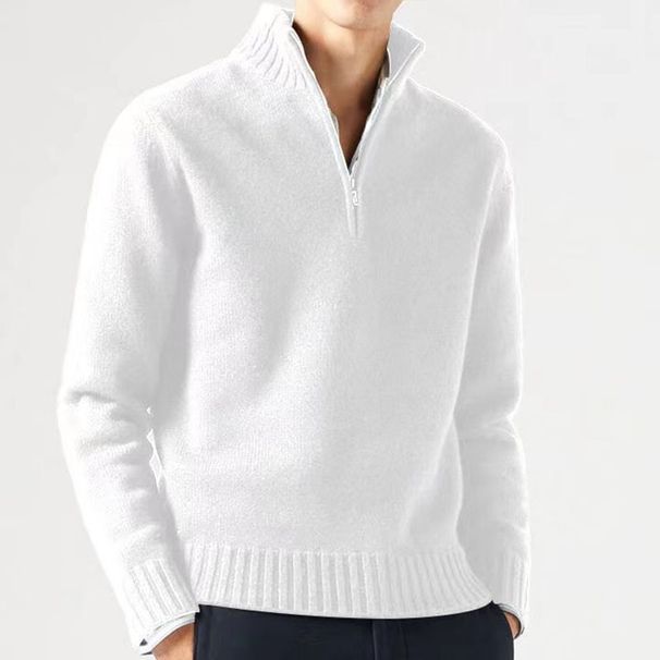 Cross-Border Woolen Warm Knitted Autumn Winter Men Thickened Top Zipper Collar British Style Foreign Trade Solid Color_viptrois.com