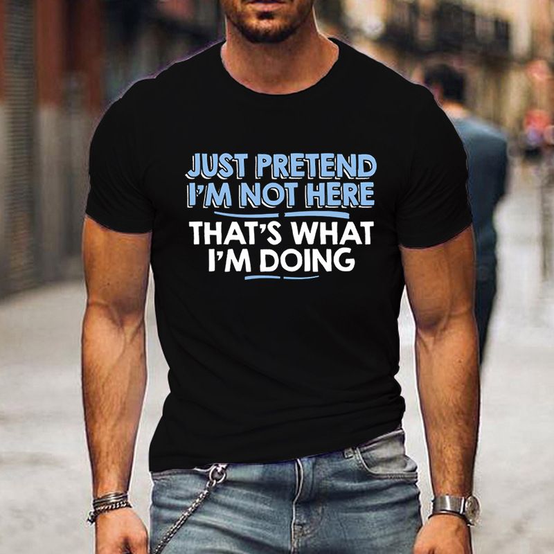 That's What I'm Doing Fun Alphabet Print Crew Neck Top, Summer Men's Casual Sports T-shirt_viptrois.com