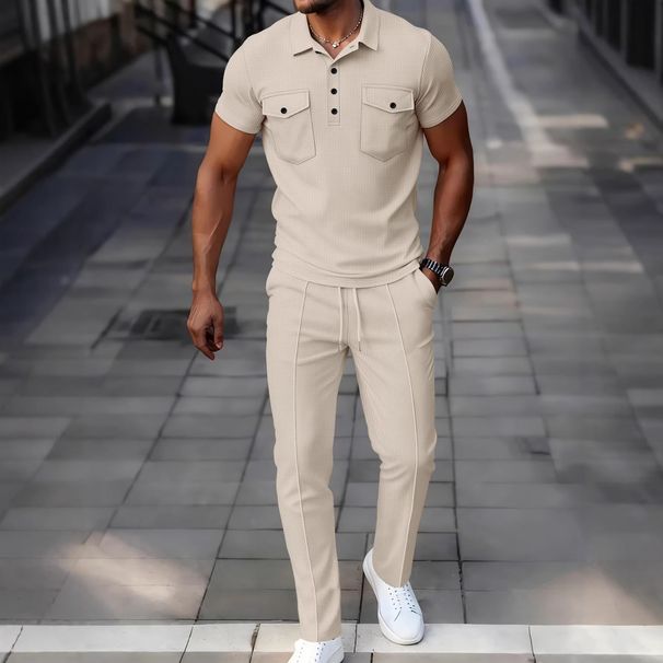 Men's Clothing Men's Solid Color Shirt And Pants Set Summer Style Short Sleeve With Button Pocket For Formal & Casual_viptrois.com