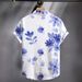 Men's Clothing Short-sleeved Shirt Four-sided Stretch Men's Summer Men's Casual Shirt Blue And White Digital Printing 2024 New_viptrois.com