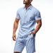 Men's Clothing Men's Summer New Linen Men's Casual Lapel Polo Shirt Short Sleeved Beach Shorts Casual Suit_viptrois.com