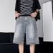 Men's Retro Trendy Distressed Denim Shorts Loose Straight Leg Five Point Jacquard Pants American Niche Trendy Brand_viptrois.com
