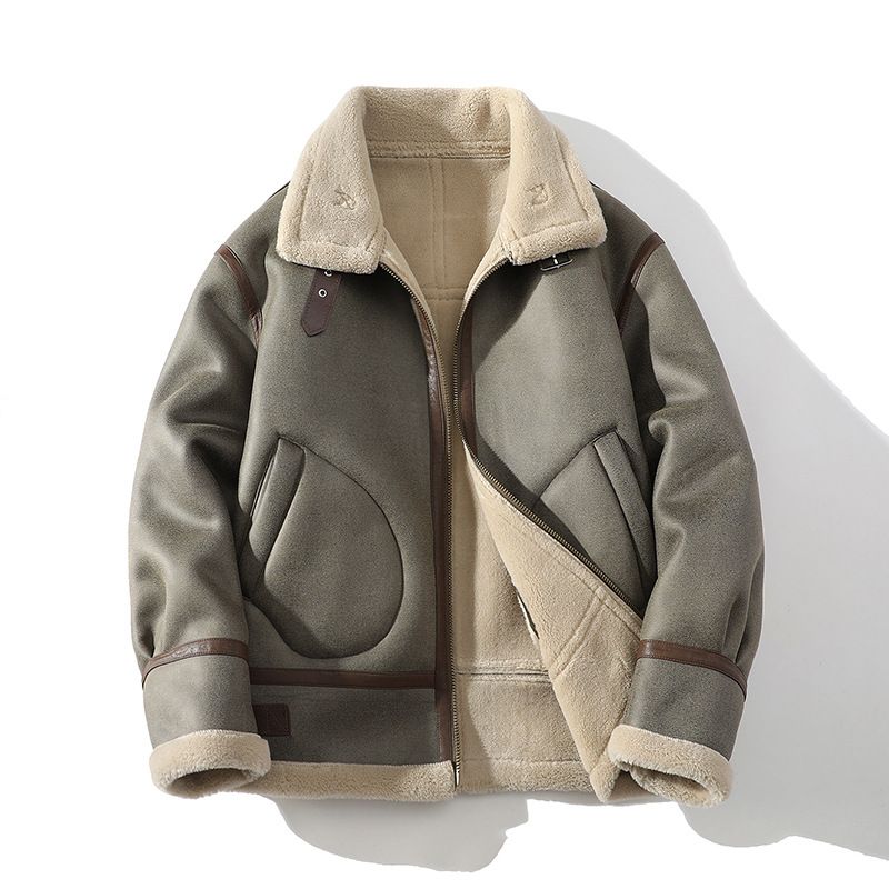 Men's Winter Fleece-Lined Zip-Up Jacket, Windproof & Thermal, Oversized Punk Style Coat For Casual Wear (Mint Grey, M-5xl)_viptrois.com
