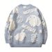 Men's Clothing 3D Flocked Lucky Rabbit Sweater For Men, Autumn/Winter New Round Neck Pullover Knitwear For Women_viptrois.com