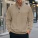 Men's Stand Collar Zip-Up Sweatshirt – Heavyweight Jacquard Pullover (Relaxed Fit, Winter Casual)_viptrois.com
