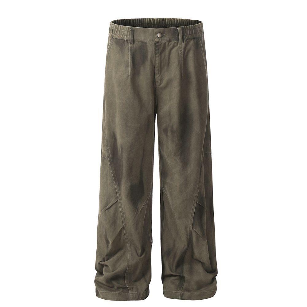 Wasteland Style Tie-Dye Vintage Dirty Jeans For Men, Trendy Brand With Wrinkled Design, Spray Paint Loose Wide-Leg_viptrois.com